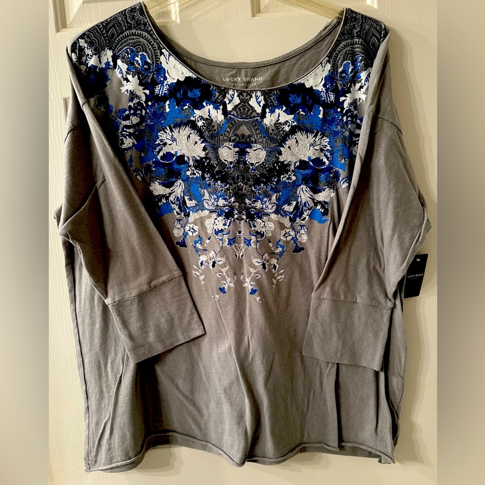 Lucky Brand algodon cotton scoop neck top with 3/4 sleeve XL NWT